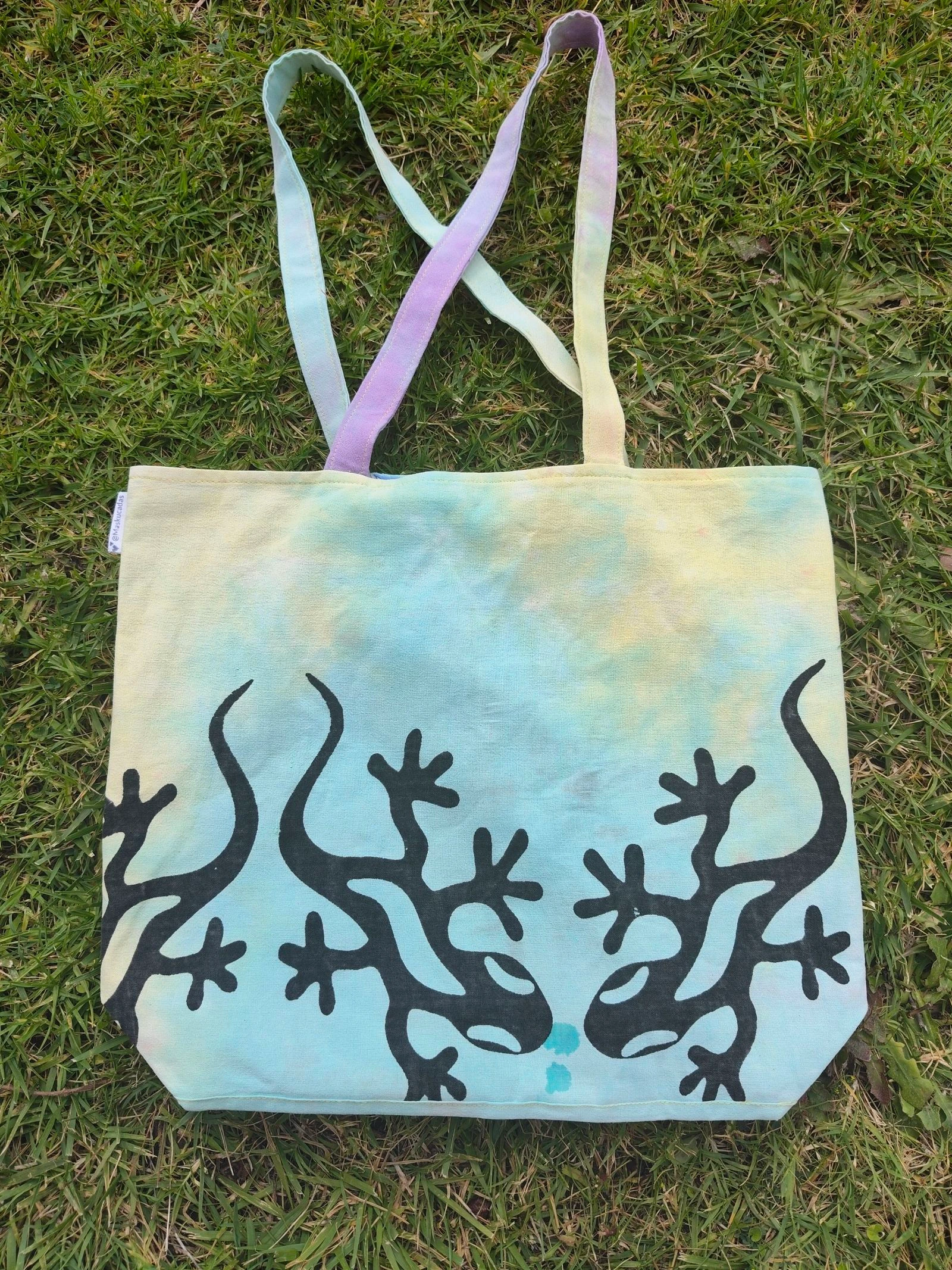 Maskucadas-Tote bag canvas meerkleurig zwarte hagedissen met lange handvatten omkeerbaar maritiem tie-dye – photo 4